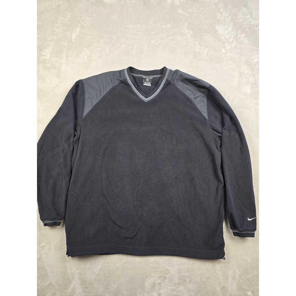 Nike Golf Pullover Sweater Men XL Black Therma-FIT Fleece V-Neck Windbreaker Y2K